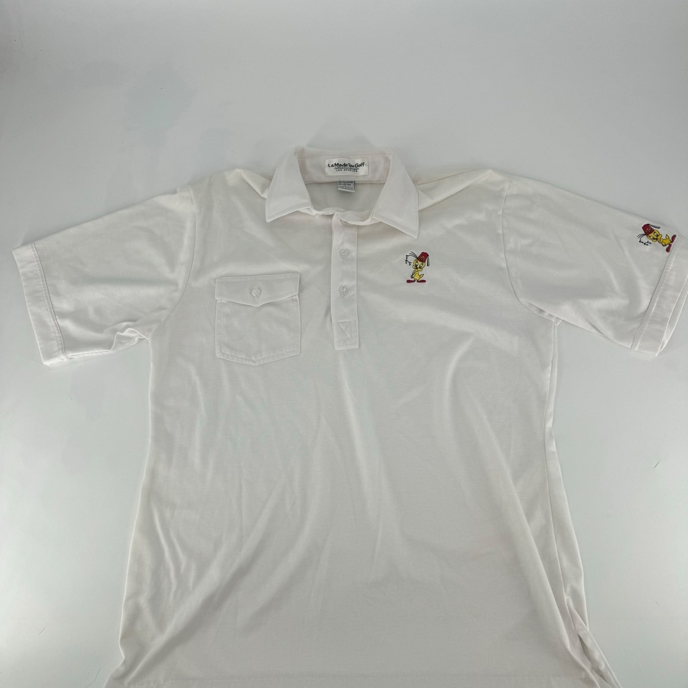 Vintage La Mode Du Golf White Polo Shirt Tweety Bird Fez Shriners Mens Large